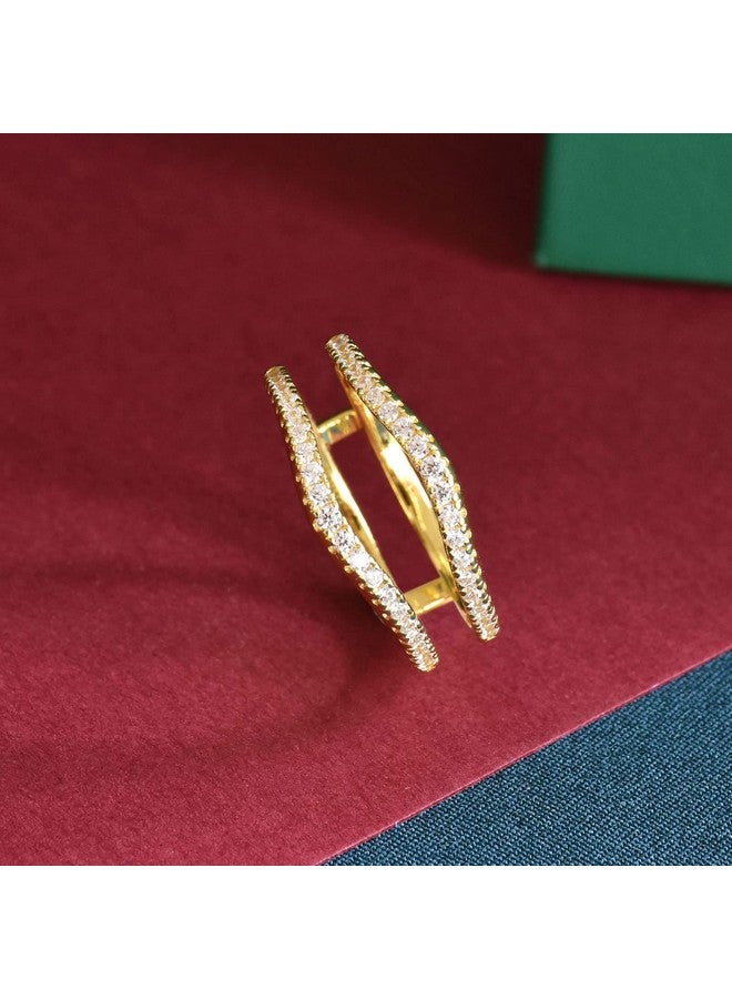 Newshe Jewellery Newshe Cubic Zirconia Curved Wedding Bands For Women Ring Enhancer Guard For Engagement Rings 925 Sterling Yellow Gold Silver Size 7.5 - Image 3