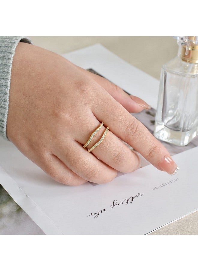 Newshe Jewellery Newshe Cubic Zirconia Curved Wedding Bands For Women Ring Enhancer Guard For Engagement Rings 925 Sterling Yellow Gold Silver Size 7.5 - Image 5