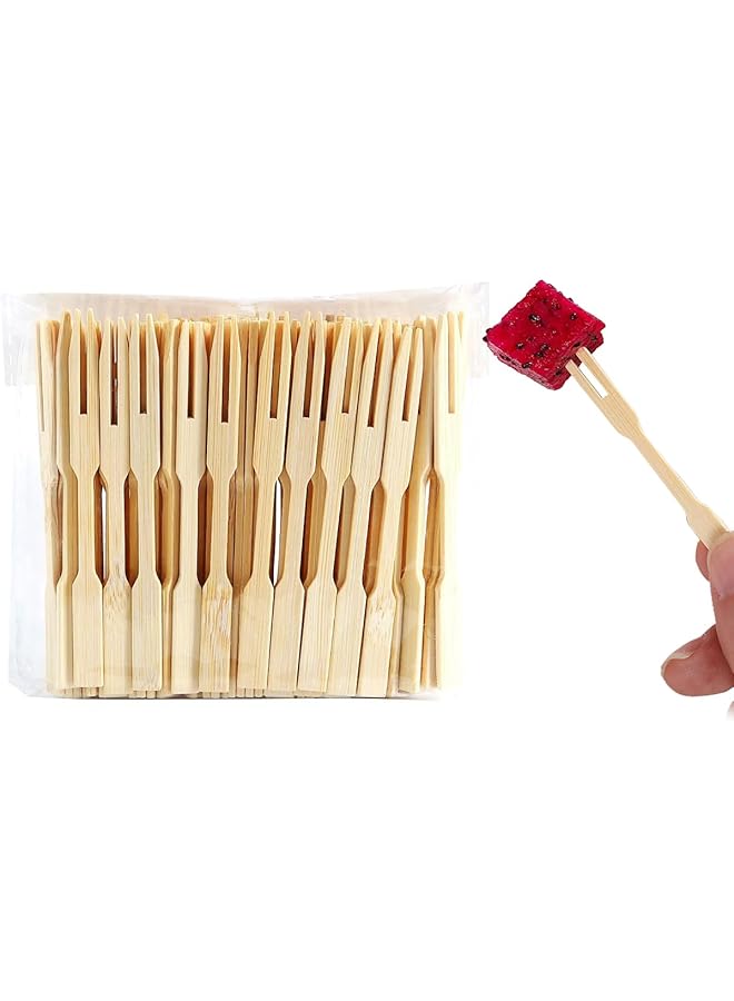 ECVV 250 قطعة من شوك الكوكتيل المصنوعة من الخيزران وأسياخ الفاكهة وأعواد الحلوى التي تستخدم لمرة واحدة وشوك الطعام الخشبية وأدوات المائدة وشوك الفاكهة وحفلات الزفاف وحفلات استقبال المولود بطول 8.6 سم 250 قطعة - Image 1