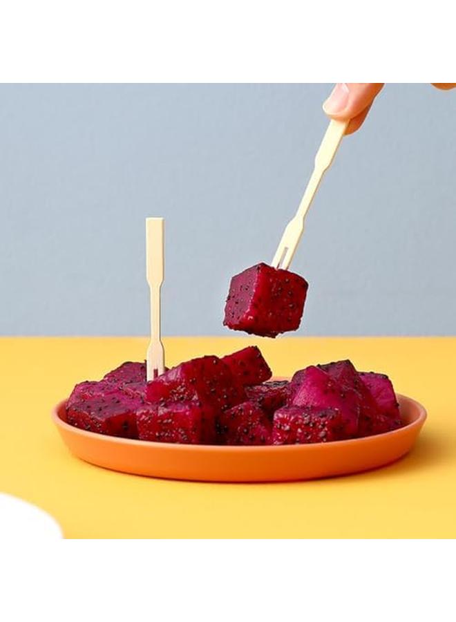 ECVV 250 قطعة من شوك الكوكتيل المصنوعة من الخيزران وأسياخ الفاكهة وأعواد الحلوى التي تستخدم لمرة واحدة وشوك الطعام الخشبية وأدوات المائدة وشوك الفاكهة وحفلات الزفاف وحفلات استقبال المولود بطول 8.6 سم 250 قطعة - Image 2