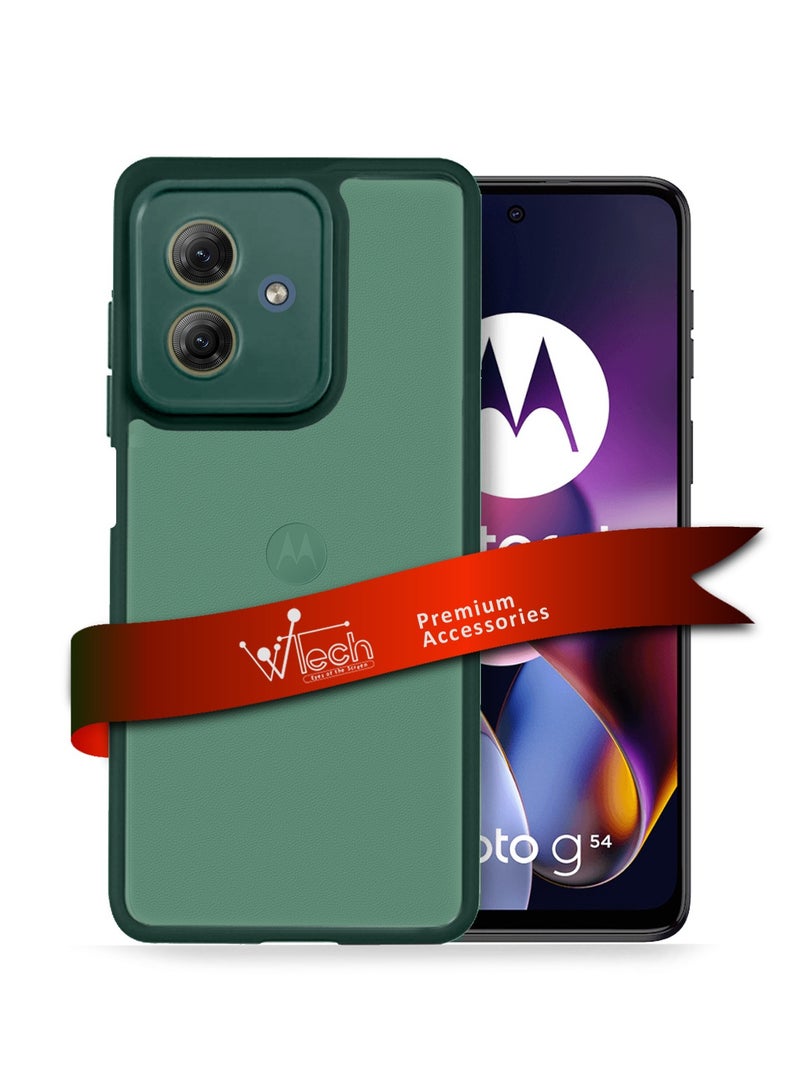 دبليو تيك غطاء حماية من السيليكون الهجين مع عدسة حماية خلفية شفافة لهاتف موتورولا موتو G54 5G 2023 أخضر داكن - Image 1