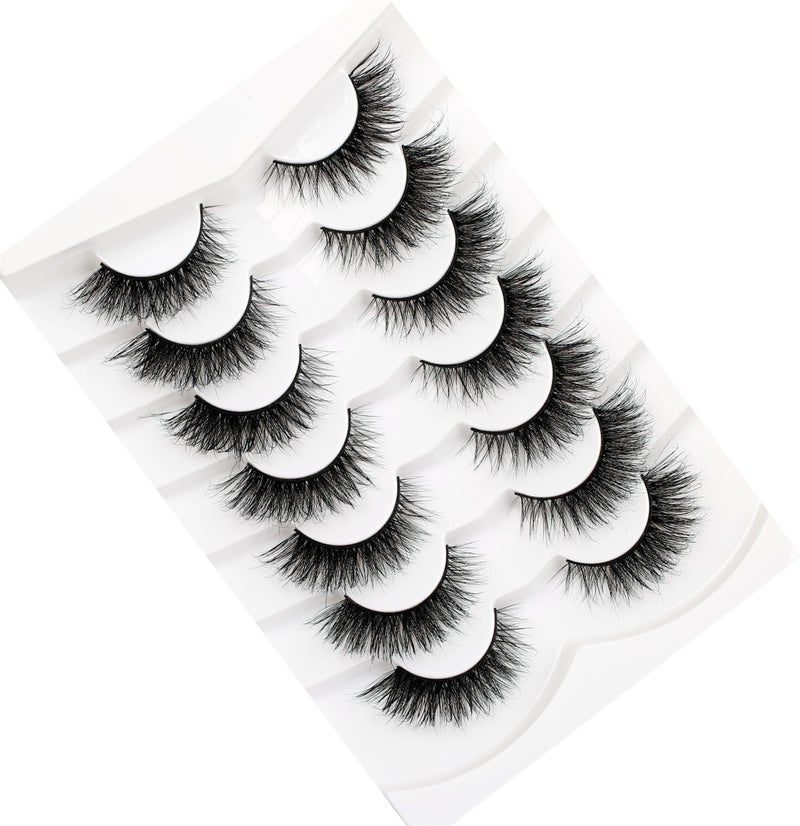 Pooplunch Cat Eye Look Fluffy Volume Wispy Lashes False Eyelashes Natural 8D Winged Short Soft Fake Eyelashes 7 Pairs Faux Mink Lashes Pack Black - Image 4