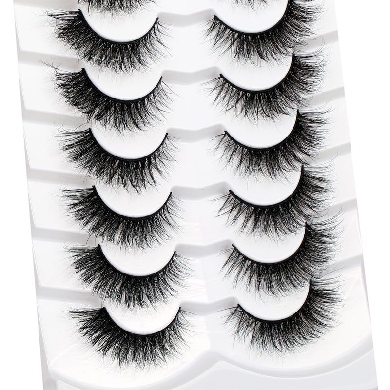 Pooplunch Cat Eye Look Fluffy Volume Wispy Lashes False Eyelashes Natural 8D Winged Short Soft Fake Eyelashes 7 Pairs Faux Mink Lashes Pack Black - Image 5