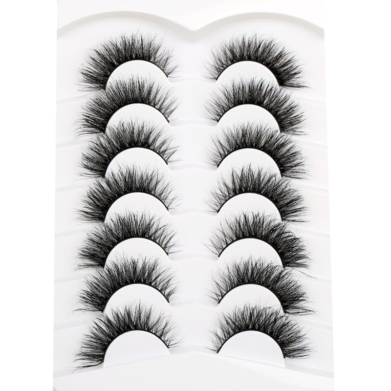 Pooplunch Cat Eye Look Fluffy Volume Wispy Lashes False Eyelashes Natural 8D Winged Short Soft Fake Eyelashes 7 Pairs Faux Mink Lashes Pack Black - Image 3