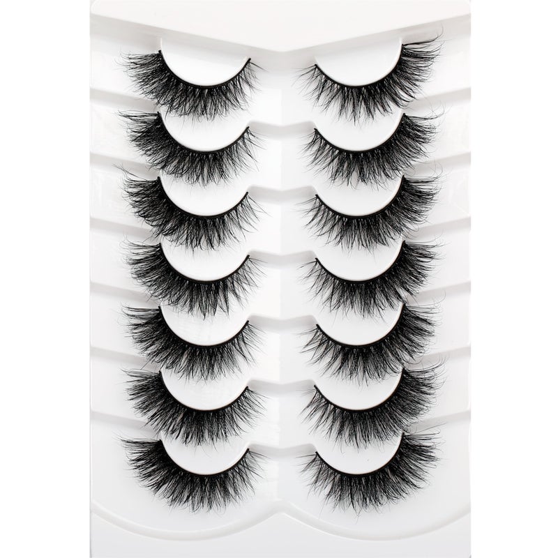 Pooplunch Cat Eye Look Fluffy Volume Wispy Lashes False Eyelashes Natural 8D Winged Short Soft Fake Eyelashes 7 Pairs Faux Mink Lashes Pack Black - Image 1