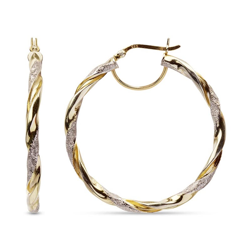 LeCalla Gold and Silver Earrings - 925 Sterling Silver Hoop Earrings for Women Twisted Italian Design 14K Gold Plated Jewelry Large Hoops Two Tone Earring for Women - 50MM - Image 1
