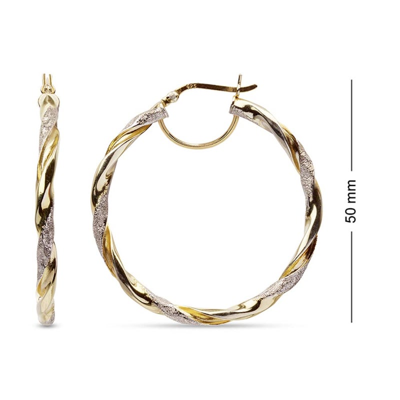 LeCalla Gold and Silver Earrings - 925 Sterling Silver Hoop Earrings for Women Twisted Italian Design 14K Gold Plated Jewelry Large Hoops Two Tone Earring for Women - 50MM - Image 3