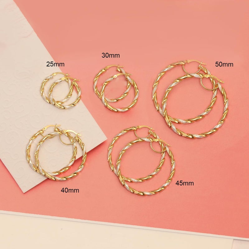 LeCalla Gold and Silver Earrings - 925 Sterling Silver Hoop Earrings for Women Twisted Italian Design 14K Gold Plated Jewelry Large Hoops Two Tone Earring for Women - 50MM - Image 4