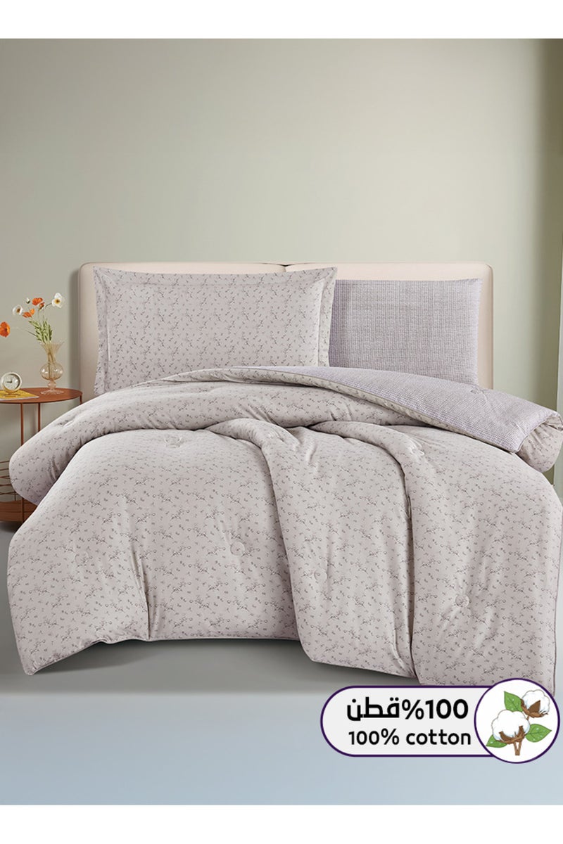 ميلين طقم مفرش سرير صيفي مفرد ونص قطن 100% - 4 قطع – يناسب سرير بمقاس 200x120 - نولين -رمادي - Image 1