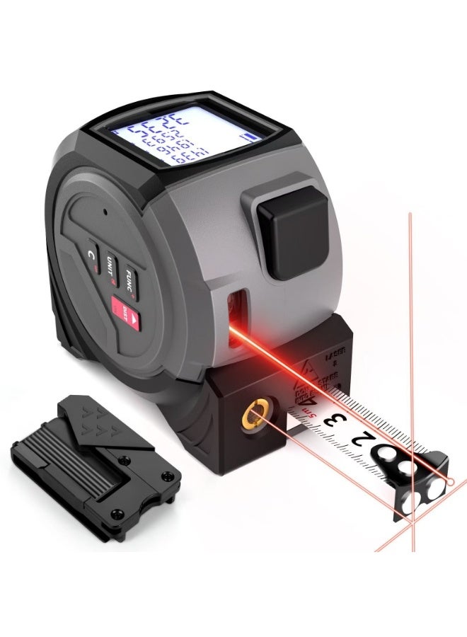 M MIAOYAN This 3-in-1 laser measuring tape combines a laser measuring tape and a woodworking measuring tape, featuring crosshairs for measuring area and volume. Units can be selected in feet/feet + inches/inches/meters. Suitable for decoration, construction, DIY furniture, etc. - Image 1