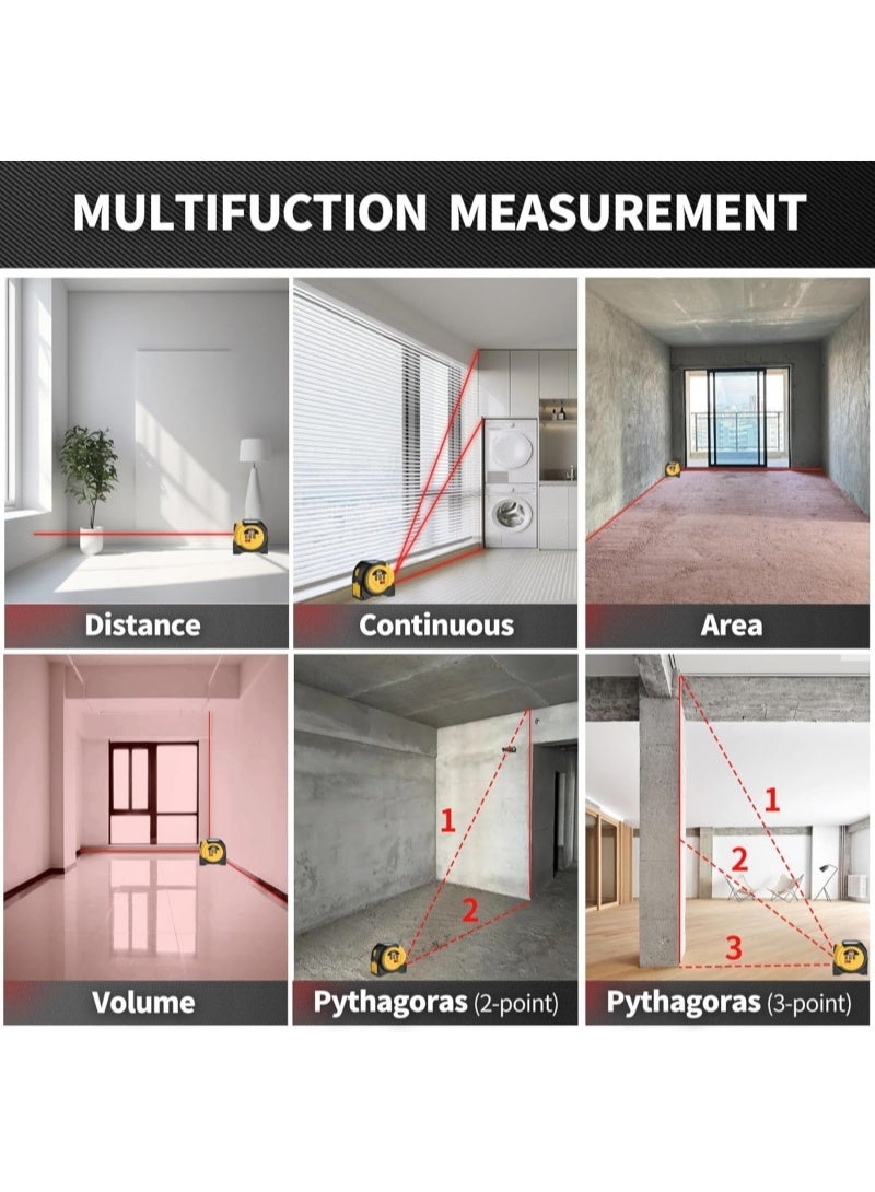 M MIAOYAN This 3-in-1 laser measuring tape combines a laser measuring tape and a woodworking measuring tape, featuring crosshairs for measuring area and volume. Units can be selected in feet/feet + inches/inches/meters. Suitable for decoration, construction, DIY furniture, etc. - Image 5