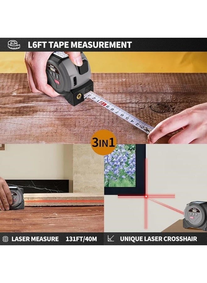 M MIAOYAN This 3-in-1 laser measuring tape combines a laser measuring tape and a woodworking measuring tape, featuring crosshairs for measuring area and volume. Units can be selected in feet/feet + inches/inches/meters. Suitable for decoration, construction, DIY furniture, etc. - Image 3