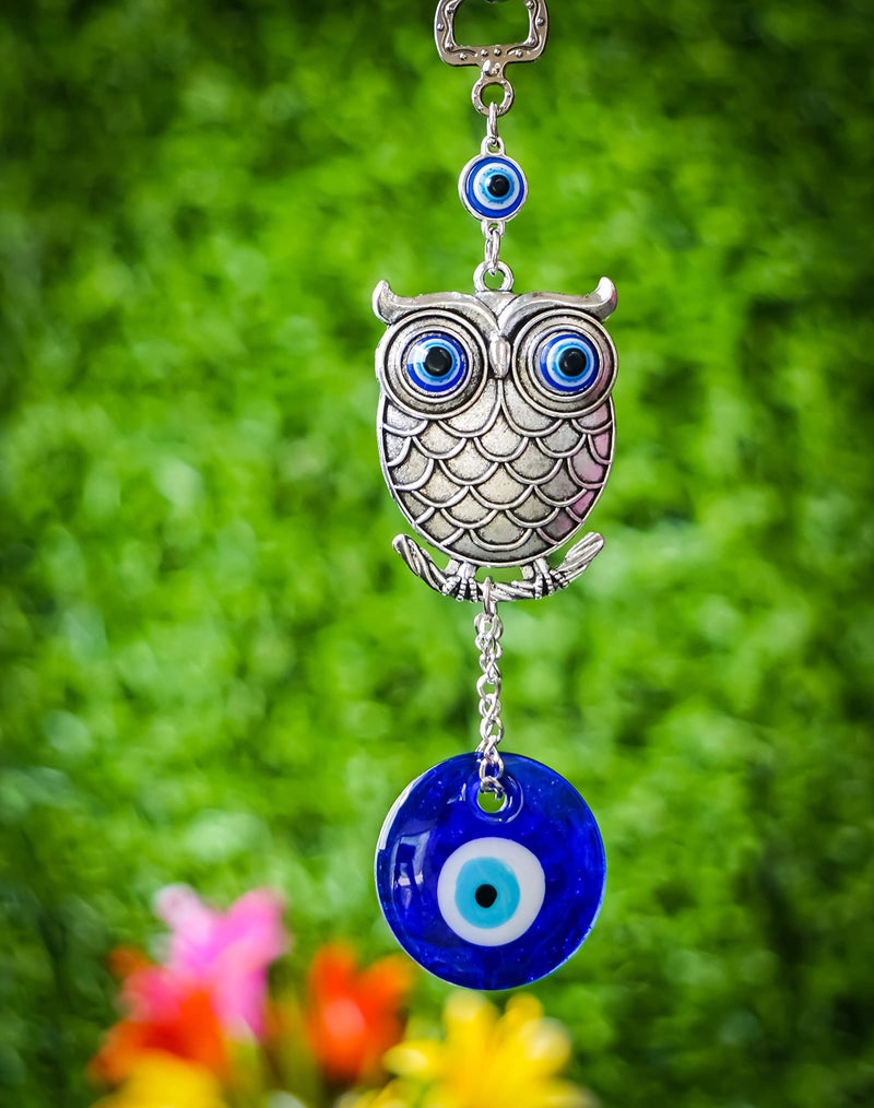 DT DECTONE Metal Owl Evil Eye Wall Hanging | Nazar Battu Showpiece For Home, Office, House | Protection And Good Luck Charm Gift In A Box | Hanging Ornament Ee-1501, Silver - Image 5