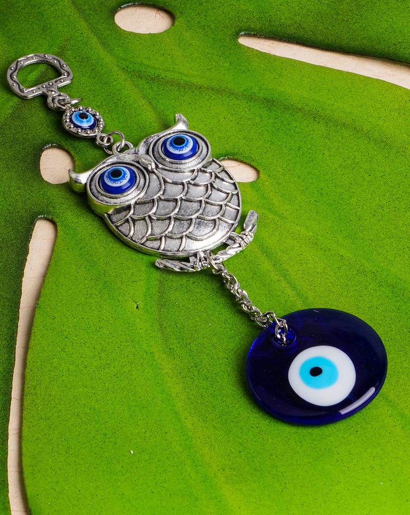 DT DECTONE Metal Owl Evil Eye Wall Hanging | Nazar Battu Showpiece For Home, Office, House | Protection And Good Luck Charm Gift In A Box | Hanging Ornament Ee-1501, Silver - Image 3