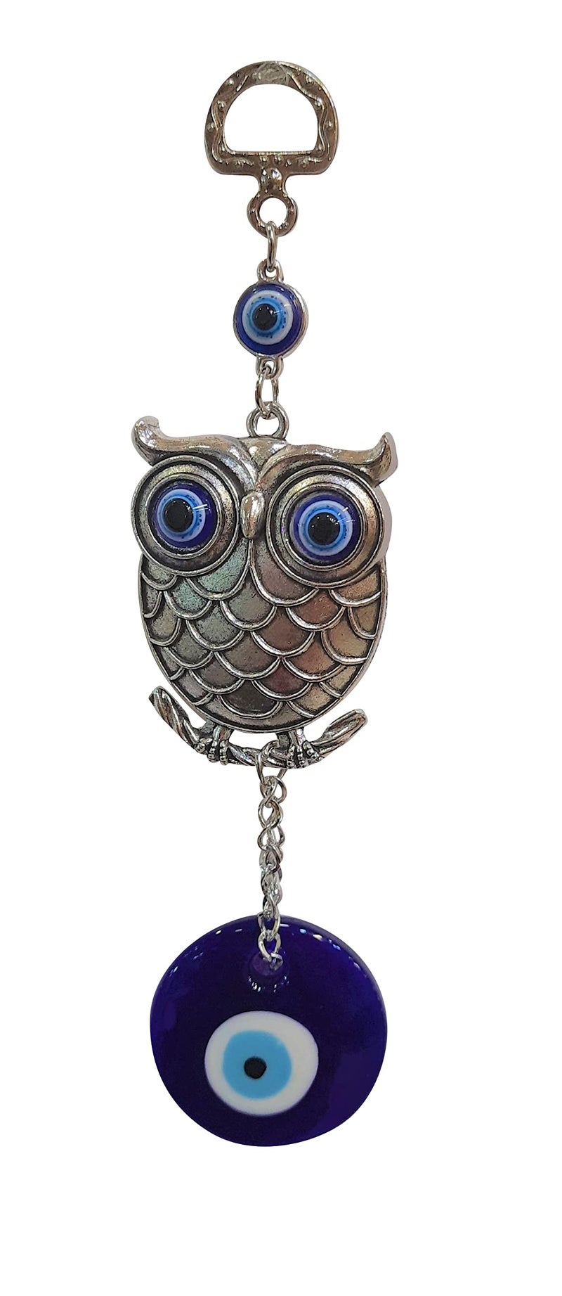 DT DECTONE Metal Owl Evil Eye Wall Hanging | Nazar Battu Showpiece For Home, Office, House | Protection And Good Luck Charm Gift In A Box | Hanging Ornament Ee-1501, Silver - Image 4