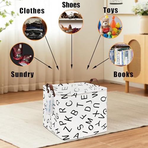 LANGYASHAN Square Storage Baskets Waterproof Canvas Children Laundry Nursery Hamper for Shelves Gift Baskets Toy Organizer Room Decor (Square alphabet) - Image 3