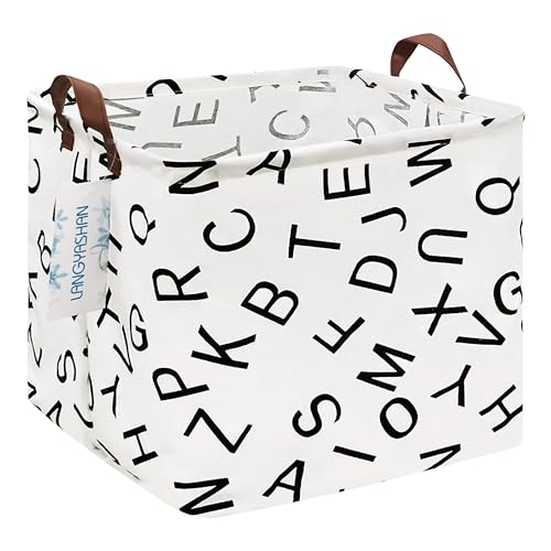 LANGYASHAN Square Storage Baskets Waterproof Canvas Children Laundry Nursery Hamper for Shelves Gift Baskets Toy Organizer Room Decor (Square alphabet) - Image 1