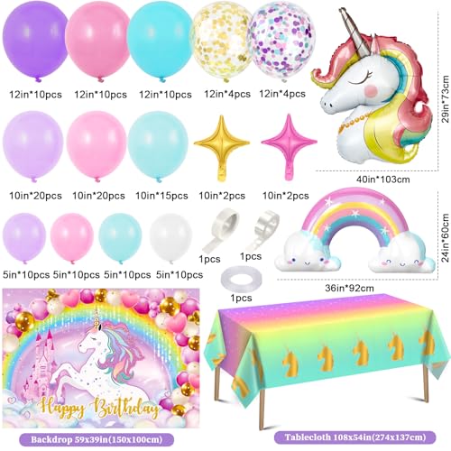 Winrayk 144Pcs Purple Unicorn Party Decorations Birthday Supplies for Girls Purple Pink Blue Balloon Arch Kit with Backdrop Tablecloth Foil Balloons Kids Rainbow Unicorn Themed Birthday Decorations - Image 5
