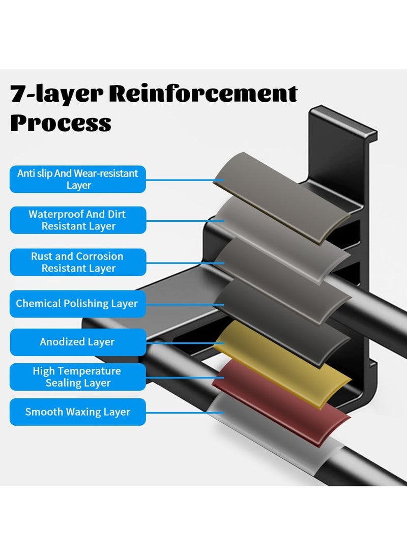 Barakah 58cm Self-Adhesive Towel Rail, 2-Tier Anti-Rust Aluminum Holder with Hooks, No Drilling, Wall-Mounted for Bathroom and Kitchen, Sleek Black Design - Image 2