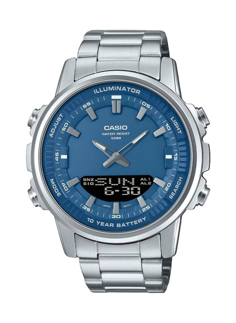 CASIO Analog-Digital Blue Dial Stainless Steel Men's Watch AMW-880D-2A1VDF - 47mm 