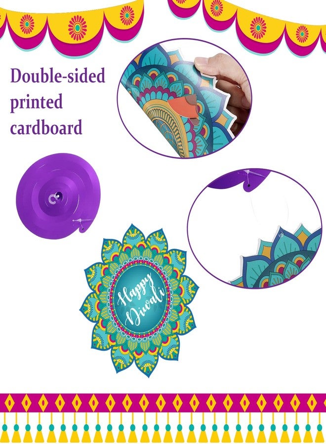 Clabby 54 Pcs Diwali Party Decorations, Happy Diwali Party Hanging Swirls Deepavali Ceiling Decor Foil Double Spiral Lights Rangoli Hanging Swirls Decor for Home Indian Party Supplies - Image 2