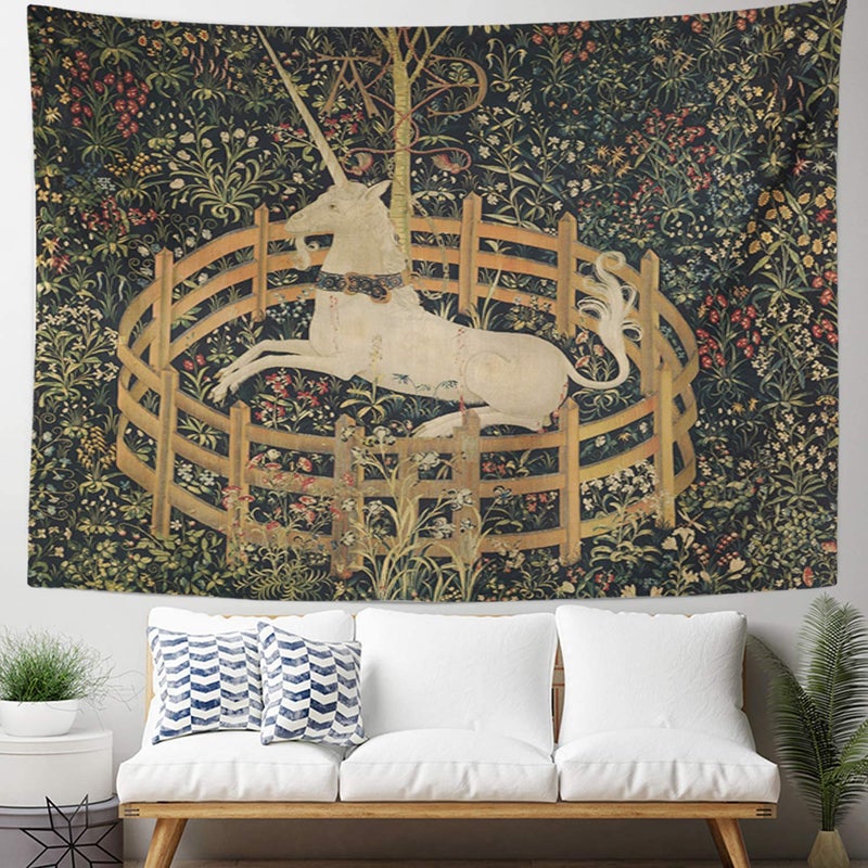 Semtomn Tapestry Artwork Wall Hanging Medieval Vintage Hunting Unicorn Captivity 60x80 Inches Home Decor Tapestries Mattress Tablecloth Curtain Print - Image 2