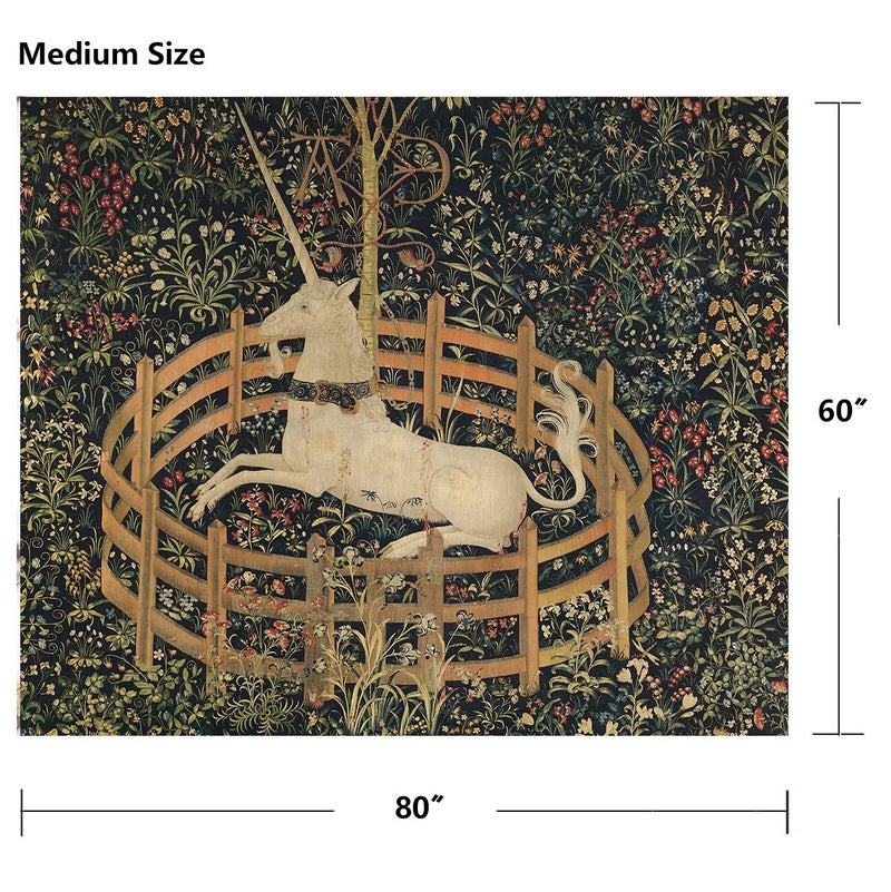Semtomn Tapestry Artwork Wall Hanging Medieval Vintage Hunting Unicorn Captivity 60x80 Inches Home Decor Tapestries Mattress Tablecloth Curtain Print - Image 3