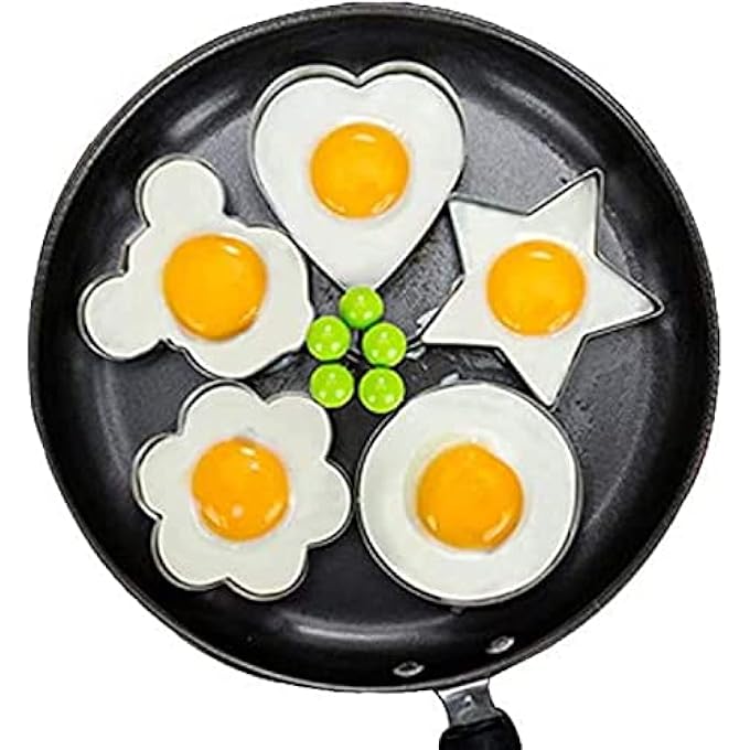 كاست ويف مجموعة حلقات البيض المصنوعة من الفولاذ المقاوم للصدأ 5 قطع من فرزيو مثالية لأدوات المطبخ غير اللاصقة للبيض المقلي والفطائر غير اللاصقة لوجبات الإفطار الإبداعية - Image 1