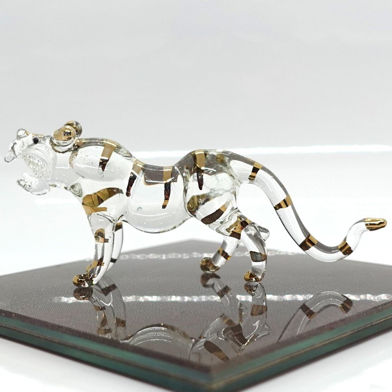 Sansukjai Tiger Miniature Figurines Hand Blown Glass Art Animals Collectible Gift Home Dcor Clear Gold