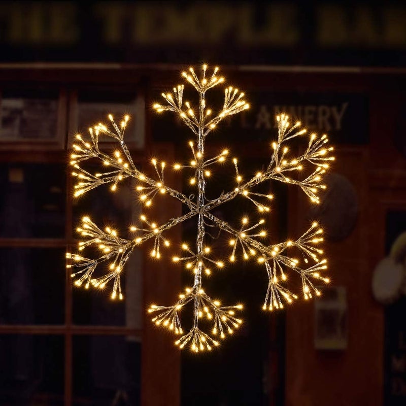 Lightshare 24Inch 240 Led Starburst Snowflake Light Twinkle and Warm White Lights Silver Finish Plug in for Home Garden DecorationWeddingBirthdayChristmasHolidayParty Decoration Extra Screws - Image 1