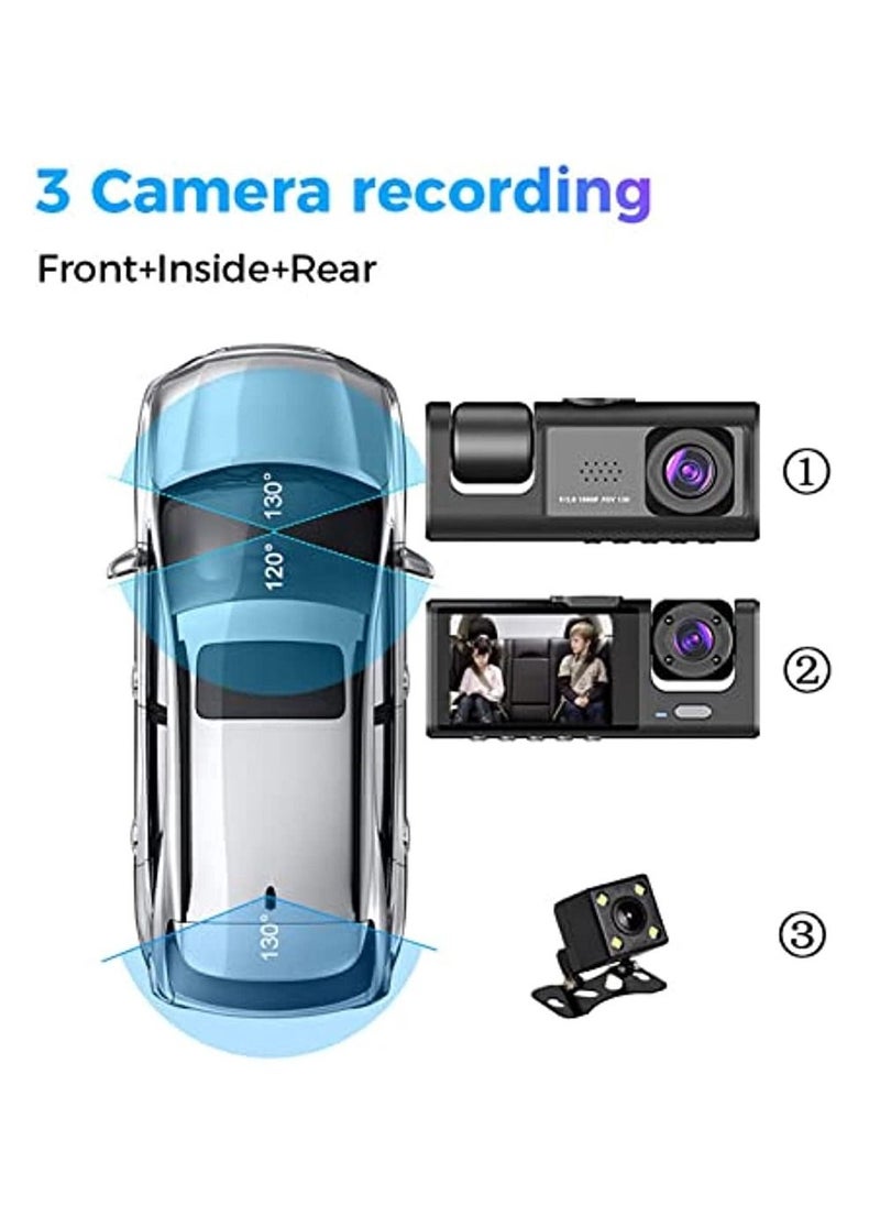 OIMG - Dash Camera For Cars 3 Camera Recording Super Night Vision Dash Cam Front And Rear With 32G SD Card 1080P Car Dashboard Camera With G-Sensor Parking Monitor Loop Recording - Image 1