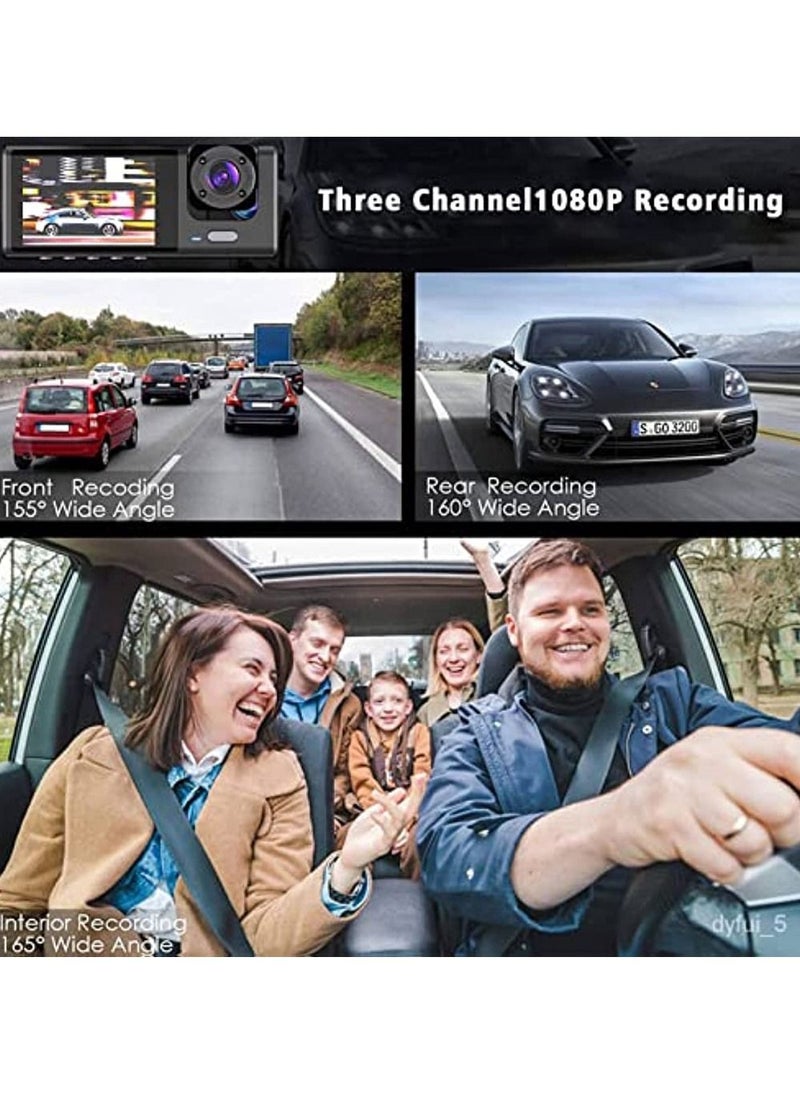 OIMG - Dash Camera For Cars 3 Camera Recording Super Night Vision Dash Cam Front And Rear With 32G SD Card 1080P Car Dashboard Camera With G-Sensor Parking Monitor Loop Recording - Image 1
