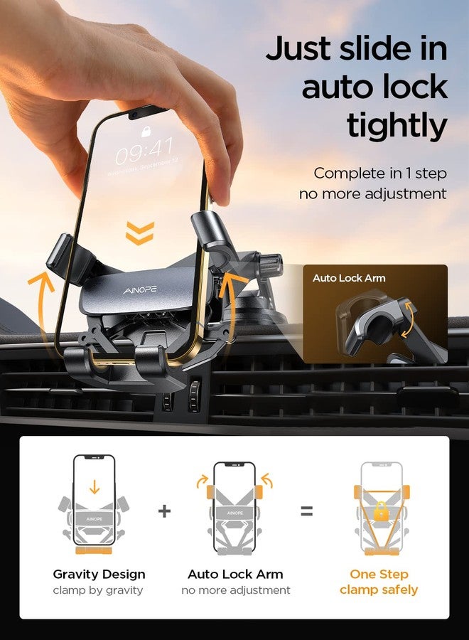 Ainope حامل هاتف AINOPE للسيارة 3-1 حامل هاتف جاذبية للسيارة لحامل الهاتف على لوحة القيادة أو الزجاج الأمامي أو فتحة التهوية للسيارة لهواتف iPhone 15 Pro Max 14 13 12 وجميع الهواتف - Image 3
