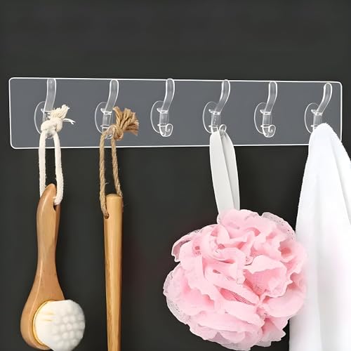 Boniry Acrylic 2 Pcs 6-in-1 Self Adhesive Heavy Duty Wall Hook - No Drilling for Bathroom, Shower, Kitchen | Waterproof Transparent Hooks for Easy Installation - Image 1