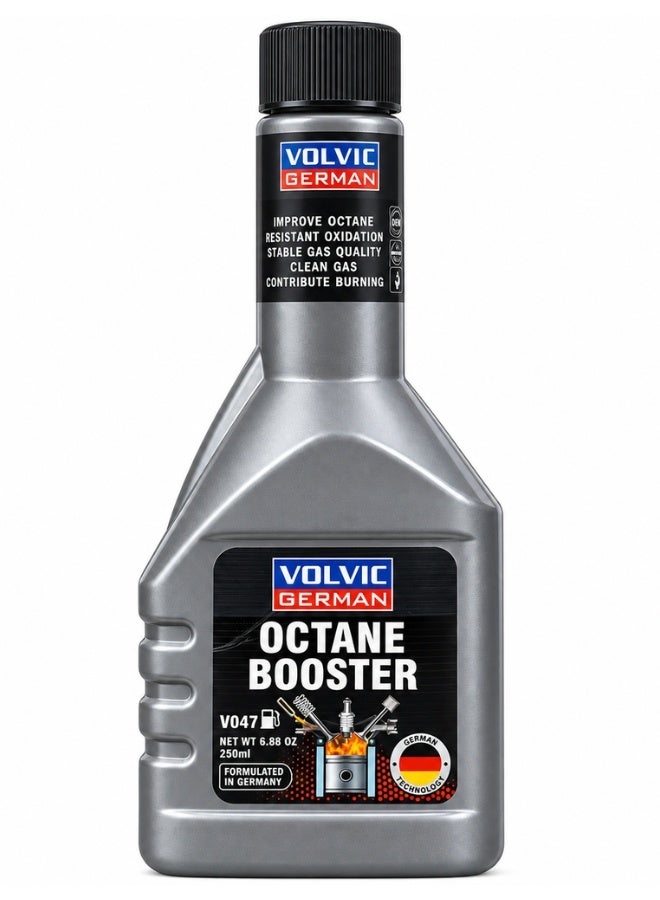 فولفيك محسن أوكتان للبنزين Volvic German Octane Booster سعة 250 مل، إضافة لنظام الوقود تساعد على رفع رقم الأوكتان وتحسين استجابة المحرك وتقليل ظاهرة الطرق عند السرعات العالية، مع دعم نظافة بخاخات الوقود وتحسين الاحتراق واستهلاك الوقود، عبوة واحدة لمعالجة 50–60 لتر بنزين، تركيبة مطورة في ألمانيا - Image 1