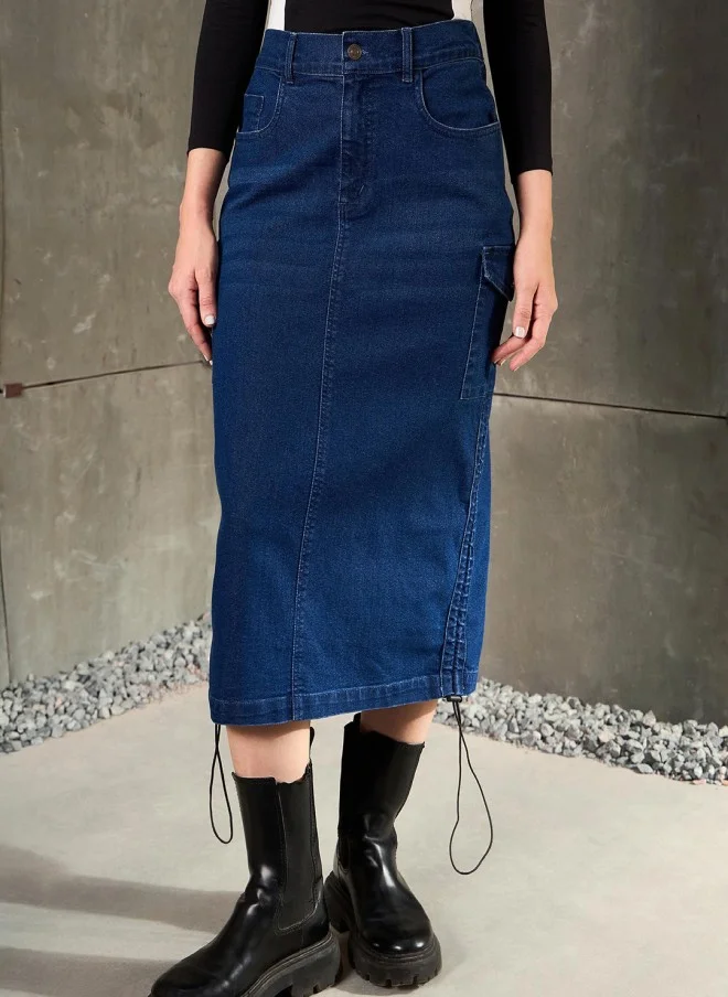 SASSAFRAS Denim Pencil Midi Skirt for Women