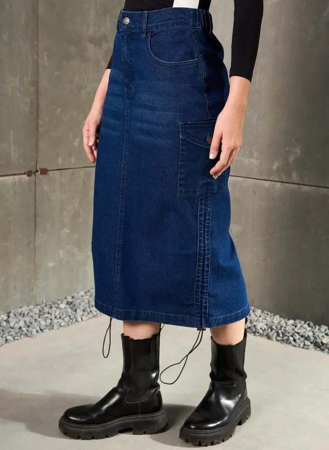 SASSAFRAS Denim Pencil Midi Skirt for Women