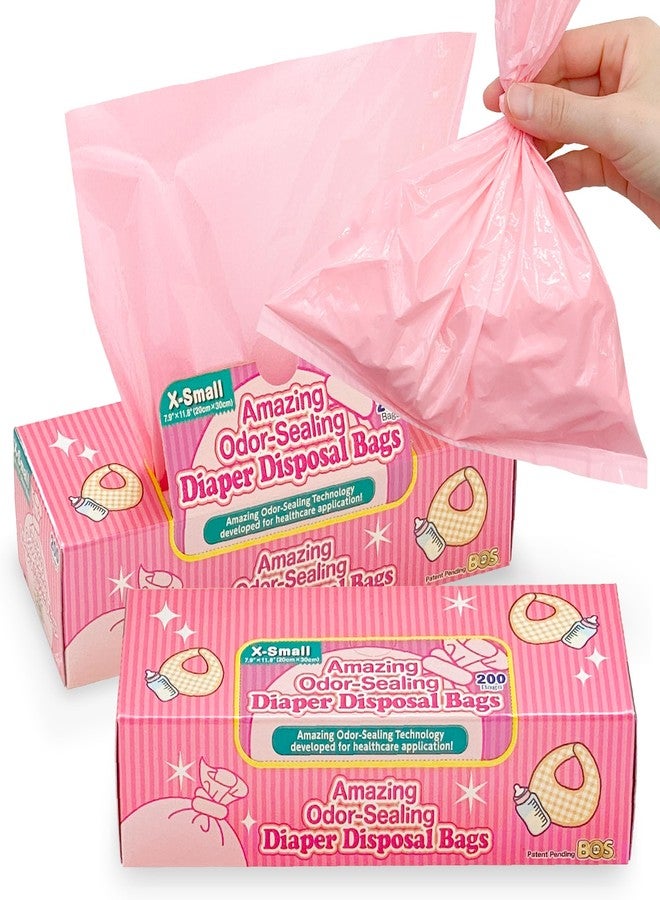 BOS Amazing Odor Sealing Baby Diaper Disposal Bags - Durable and Unscented [Size: XS, Color: Pink] (200 count, Pack of 2) (400 Bags) - Image 1