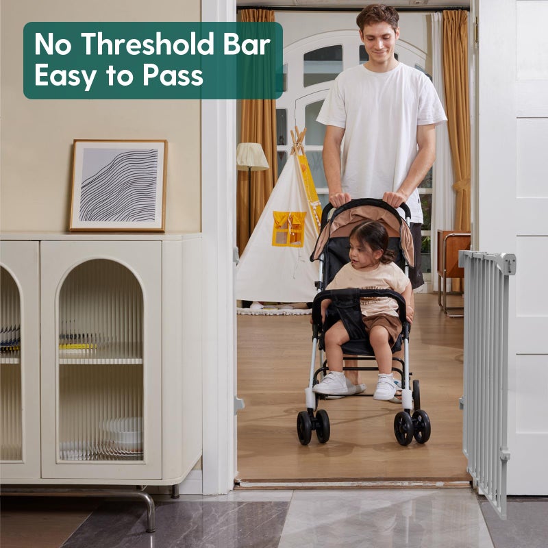 Babelio Baby Gate for Stairs, Kitchen & Doorways, 26-43" W 28" H No Bottom Bar| Easy Installation| One-Handed Operation| Auto-Close| Hardware Mount (Drill Needed) Safety Dog/Pet Gate Indoor (Grey) - Image 2