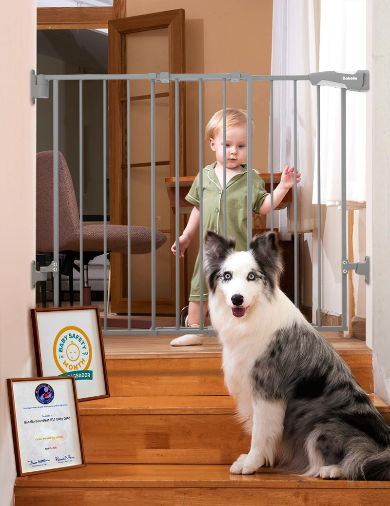 Babelio Baby Gate for Stairs, Kitchen & Doorways, 26-43" W 28" H No Bottom Bar| Easy Installation| One-Handed Operation| Auto-Close| Hardware Mount (Drill Needed) Safety Dog/Pet Gate Indoor (Grey) - Image 1