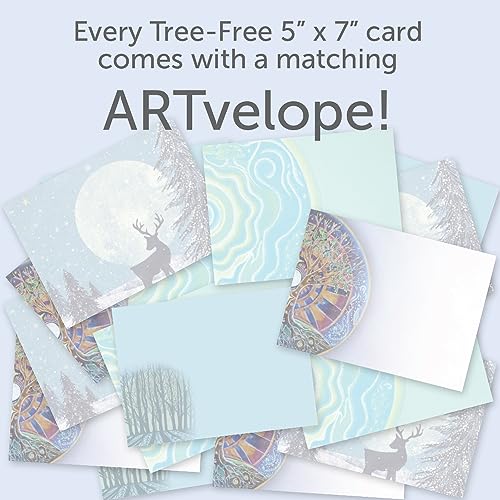 Tree-Free Greetings TreeFree Greetings Winter Solstice Cards 16 Recycled 5x7 Cards Matching Envelopes Thick Cardstock Sustainably Made in USA Peaceful Snowy Evenings - Image 3