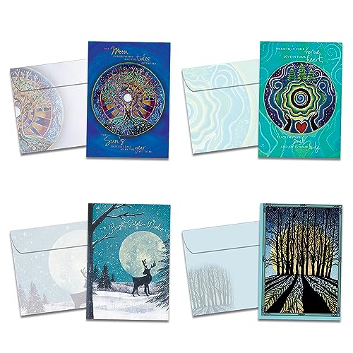 Tree-Free Greetings TreeFree Greetings Winter Solstice Cards 16 Recycled 5x7 Cards Matching Envelopes Thick Cardstock Sustainably Made in USA Peaceful Snowy Evenings - Image 1