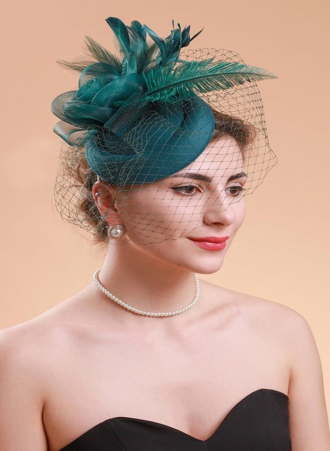 Cizoe Fascinators Hats 20s 50s Hat Pillbox Hat Cocktail Flower Tea Party Headwear with Veil for Girls and Women(Green) - Image 2