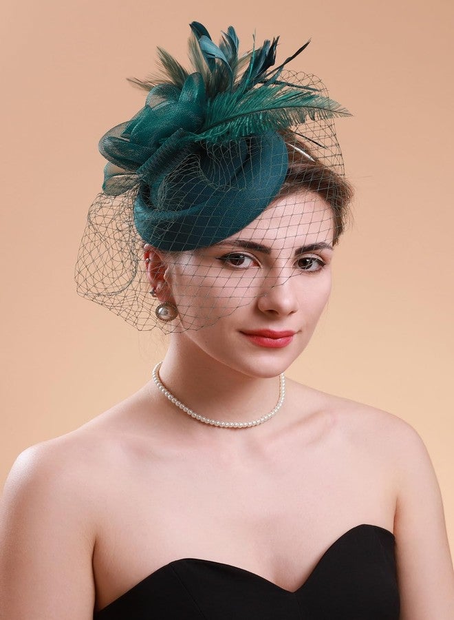 Cizoe Fascinators Hats 20s 50s Hat Pillbox Hat Cocktail Flower Tea Party Headwear with Veil for Girls and Women(Green) - Image 5