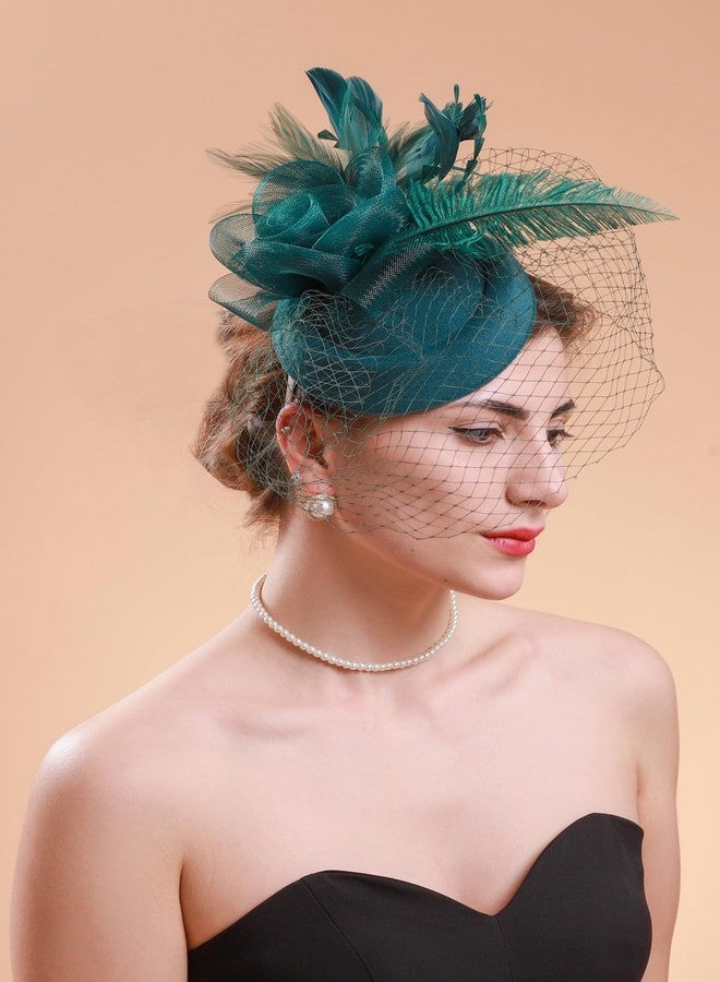 Cizoe Fascinators Hats 20s 50s Hat Pillbox Hat Cocktail Flower Tea Party Headwear with Veil for Girls and Women(Green) - Image 4