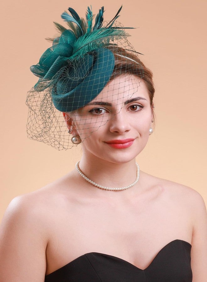 Cizoe Fascinators Hats 20s 50s Hat Pillbox Hat Cocktail Flower Tea Party Headwear with Veil for Girls and Women(Green) - Image 3