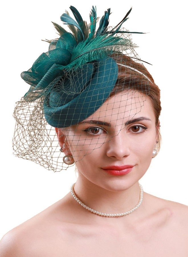 Cizoe Fascinators Hats 20s 50s Hat Pillbox Hat Cocktail Flower Tea Party Headwear with Veil for Girls and Women(Green) - Image 1