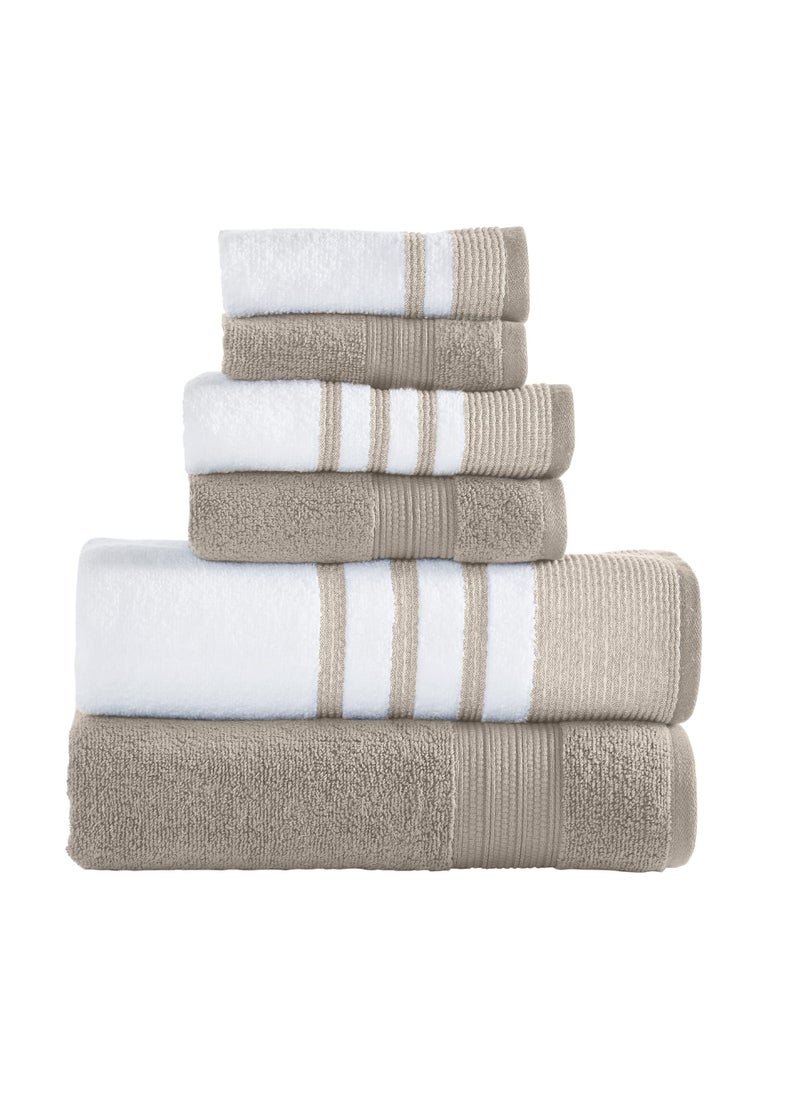 Modern Threads Modern Threads 6 Piece Set 2 Bath Towels 2 Hand Towels 2 Washcloths Quick Dry WhiteContrast Reinhart Tan 