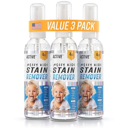 Active Messy Kids Stain Remover Spray - 3 Pack 4oz Laundry Spot Cleaner, Natural Stain Treater Spray for Baby Clothes, Toddler Clothing, Value-Size Solution for Food, Oil Stains, Great for Travel - 12 oz - Image 1