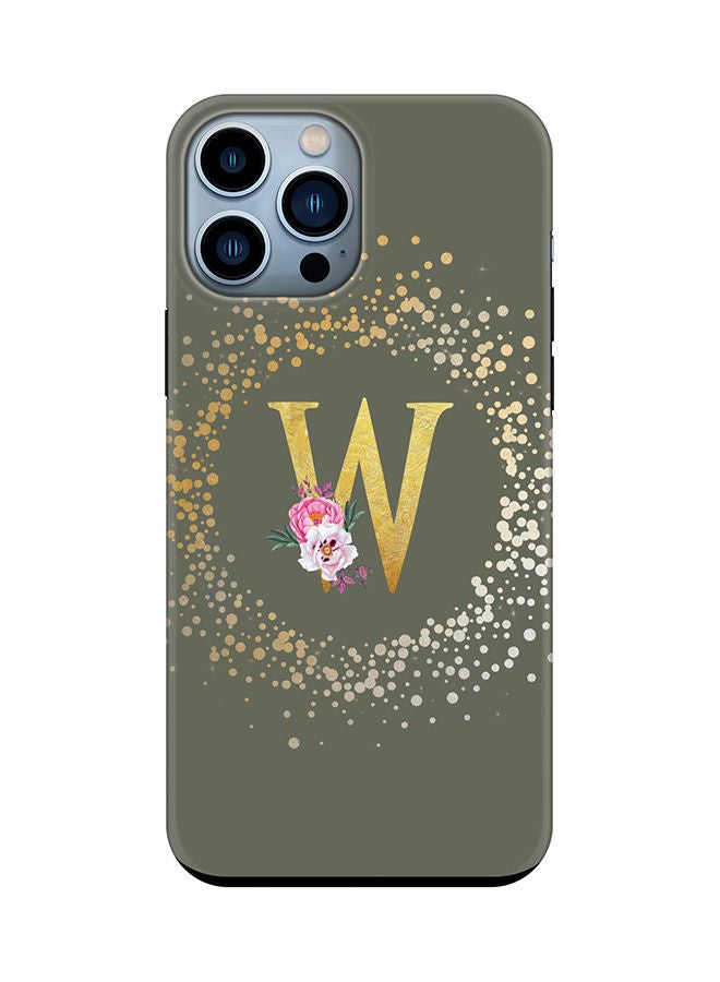 Stylizedd Monogram Tough Series for Apple iPhone 13 Pro Max Custom Initials Floral Pattern Tough Pro Dual Layer hybrid PC inner TPU protection Alphabet- W (Olive Green) - Image 1